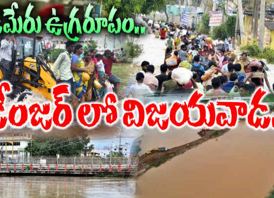 Heavy flood in Budameru stream in Vijayawada