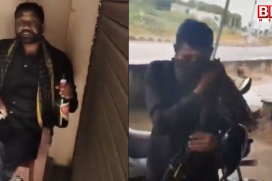 A man wearing the Ayyappa Mala was caught drinking beer, Viral Video from Suryapet