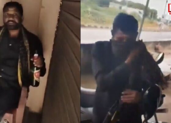 A man wearing the Ayyappa Mala was caught drinking beer, Viral Video from Suryapet