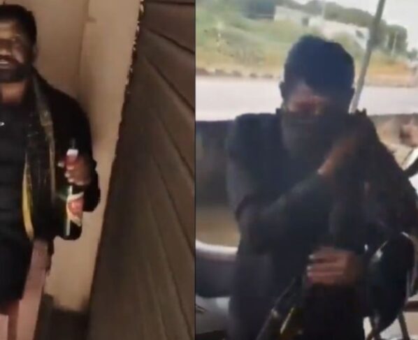 A man wearing the Ayyappa Mala was caught drinking beer, Viral Video from Suryapet