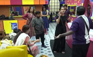There is a commotion in the Bigg Boss house.. a fight between Tanuja and Emmanuel.