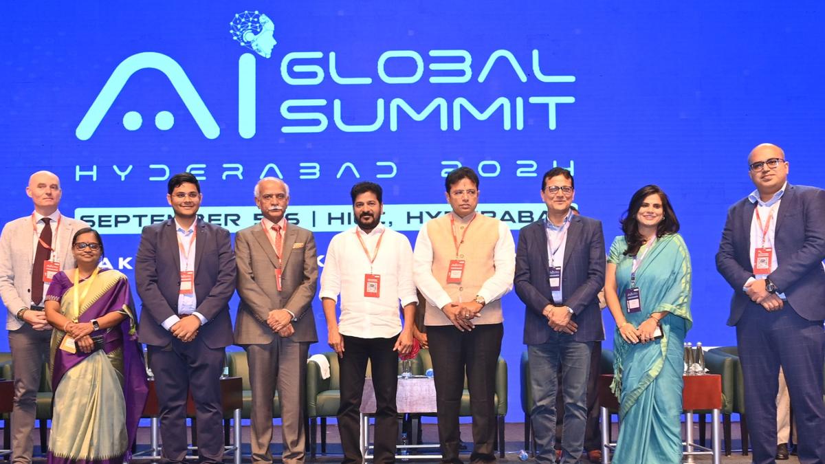 Robot welcomes Tollywood heroes at Telangana Global Summit