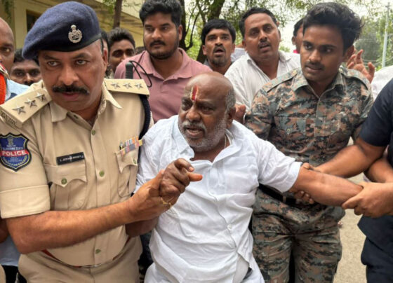 Tension in Adilabad district.. Lathi charge on farmers, former minister arrested..!