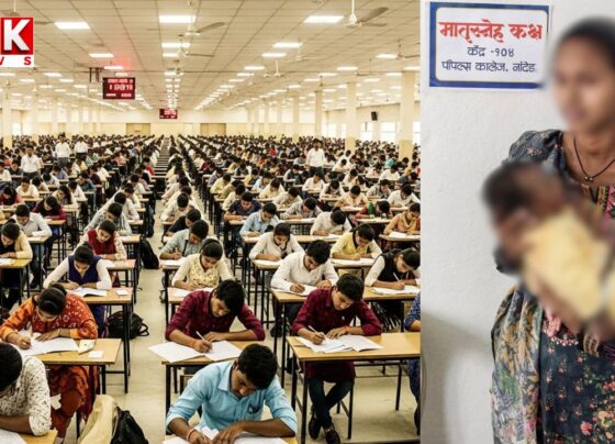 A young woman gave birth at a tent exam center in Madhya Pradesh.