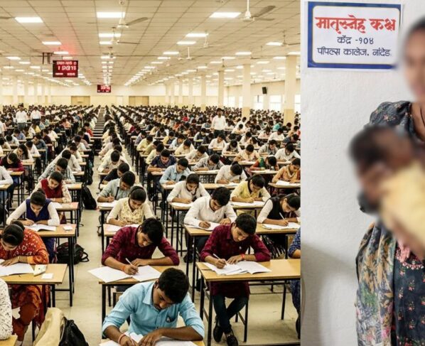 A young woman gave birth at a tent exam center in Madhya Pradesh.